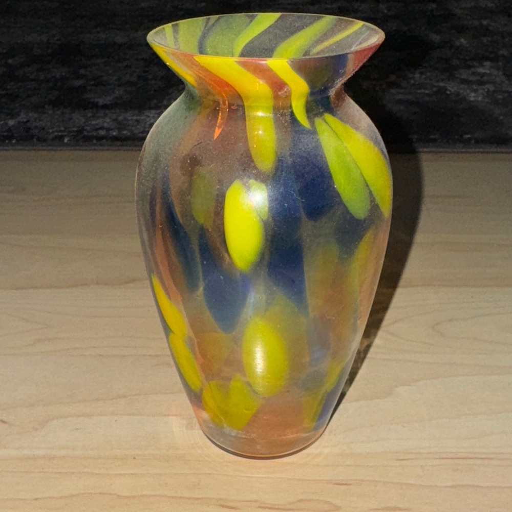 Colorful Glass Vase with Abstract Design